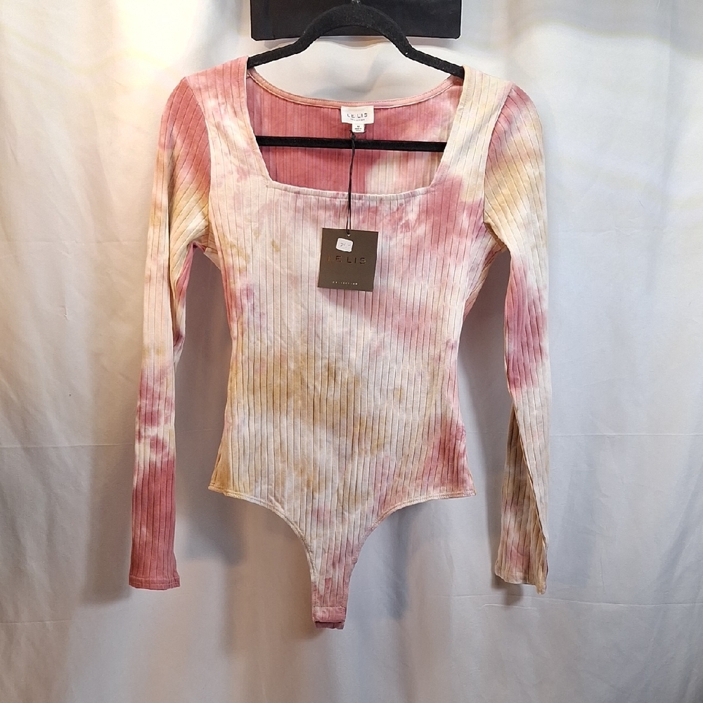 Le Lis Pink and Cream Tie-Dye Ribbed Bodysuit